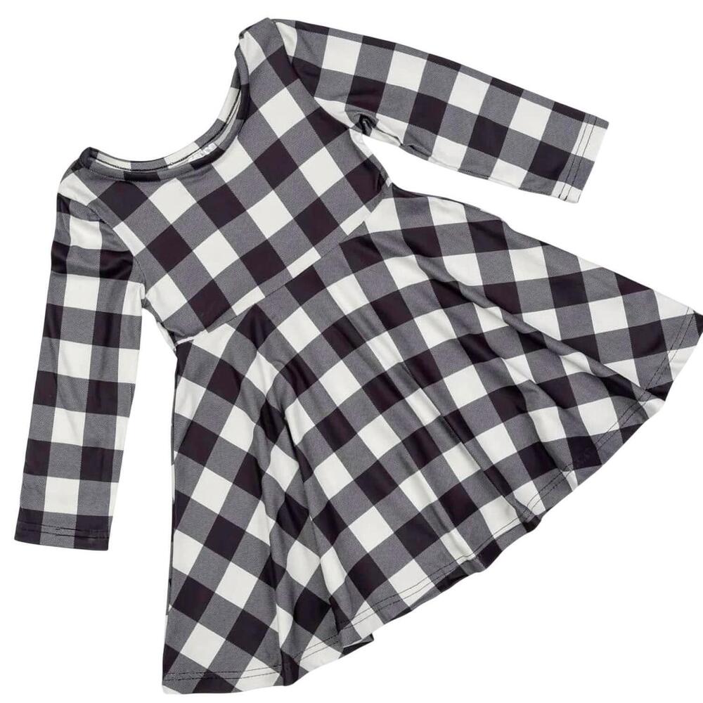NEW OKIE + LOU girls chic gingham dress in black/white/grey